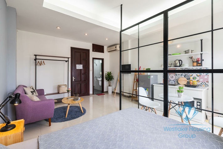 Studio with big balcony and very bright for rent in Ba Dinh district, Hanoi.