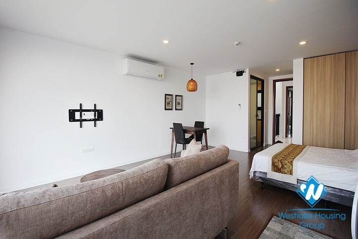 Lake view, bright, spacious, contemporary studio apartment for rent in Long Bien, Hanoi
