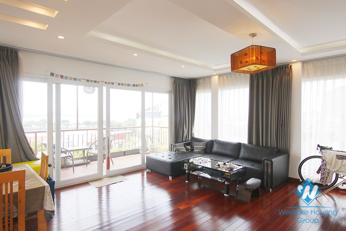 Lake view apartment with big balcony for rent in Truc Bach area, Ba Dinh District 