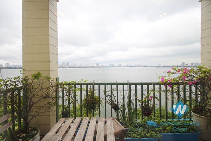 Lake view balcony apartment for rent in Yen Phu Village, Tay Ho