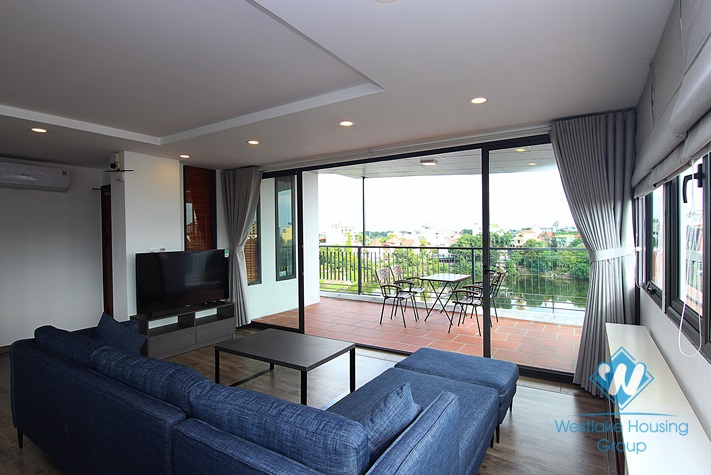 Lake view 1 bedroom apartment with huge balcony for rent in Au Co, Tay Ho