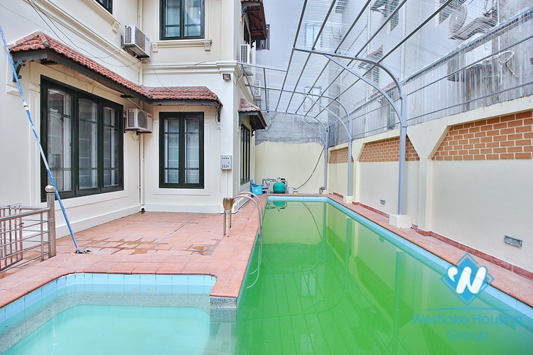 French unfurnished house with swimming pool for rent in Dang Thai Mai, Tay Ho