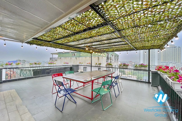 Big terrace one bedroom apartment for rent in Tay ho, Hanoi