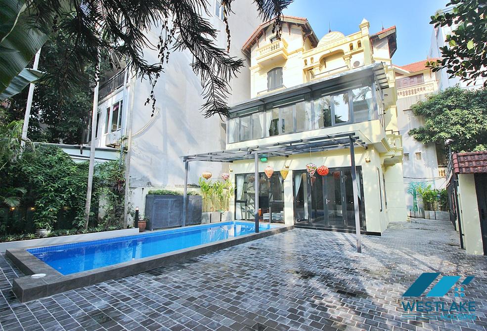 Beautiful house with swiming pool for rent in alley 12 Dang Thai Mai st, Tay Ho