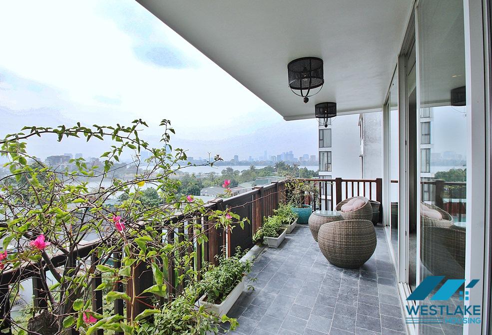 Lake view three bedrooms apartment for rent in Dang Thai Mai area, Tay Ho