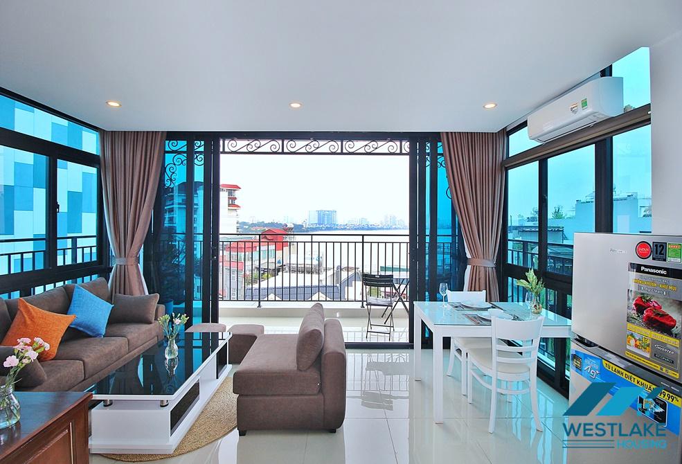 Top floor and lake view one bedroom apartment for rent in Yen Phu st, Tay Ho