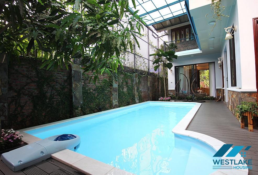 Gorgeous swimming pool garden villa for rent in Tay Ho