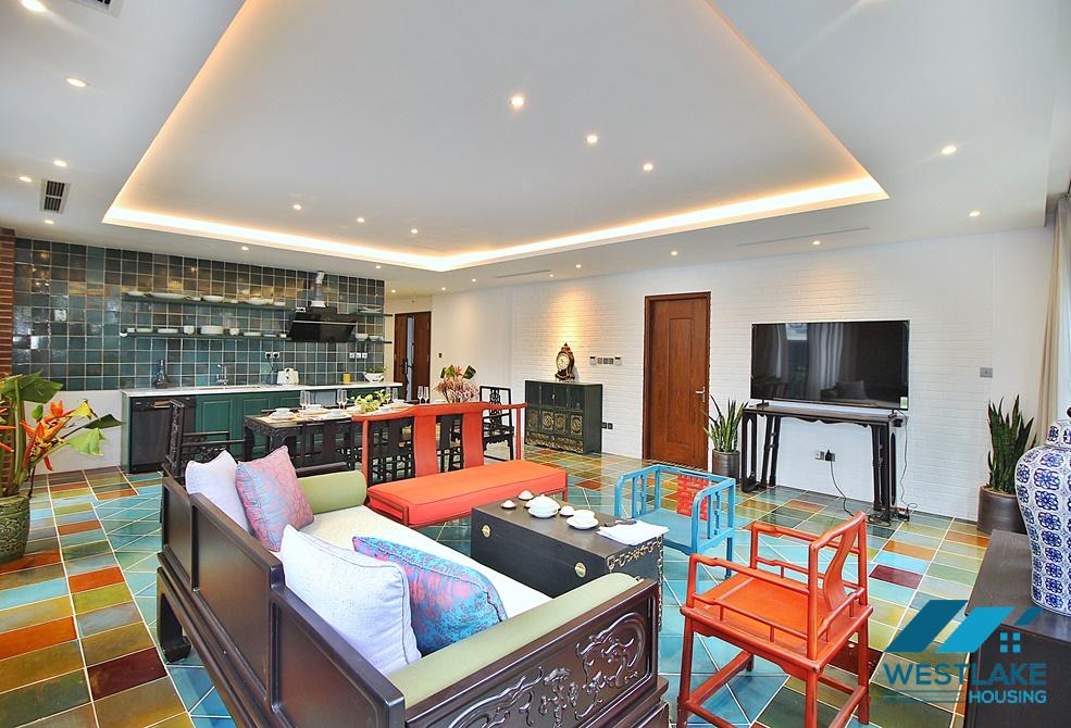 An unique style 4 bedroom apartment for rent in Tay Ho, Ha Noi