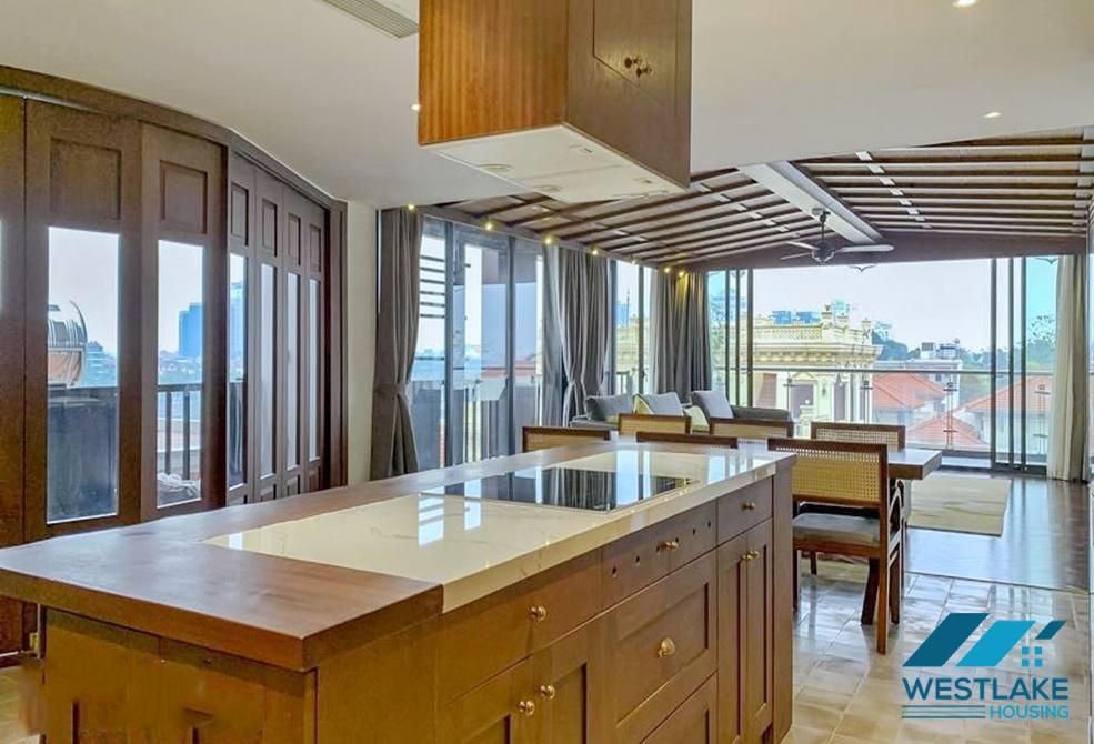 Top floor 03 bedrooms apartment with lake view for rent in Dang Thai Mai area, Tay Ho, Ha Noi
