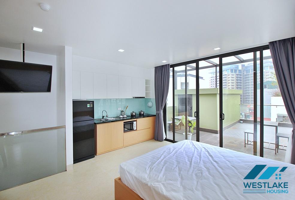A nice studio with big balcony for rent in Xuan Dieu, Tay Ho