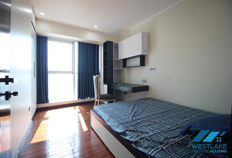 This three-bedroom high-floor apartment is fully furnished for rent in Ciputra, Tay Ho