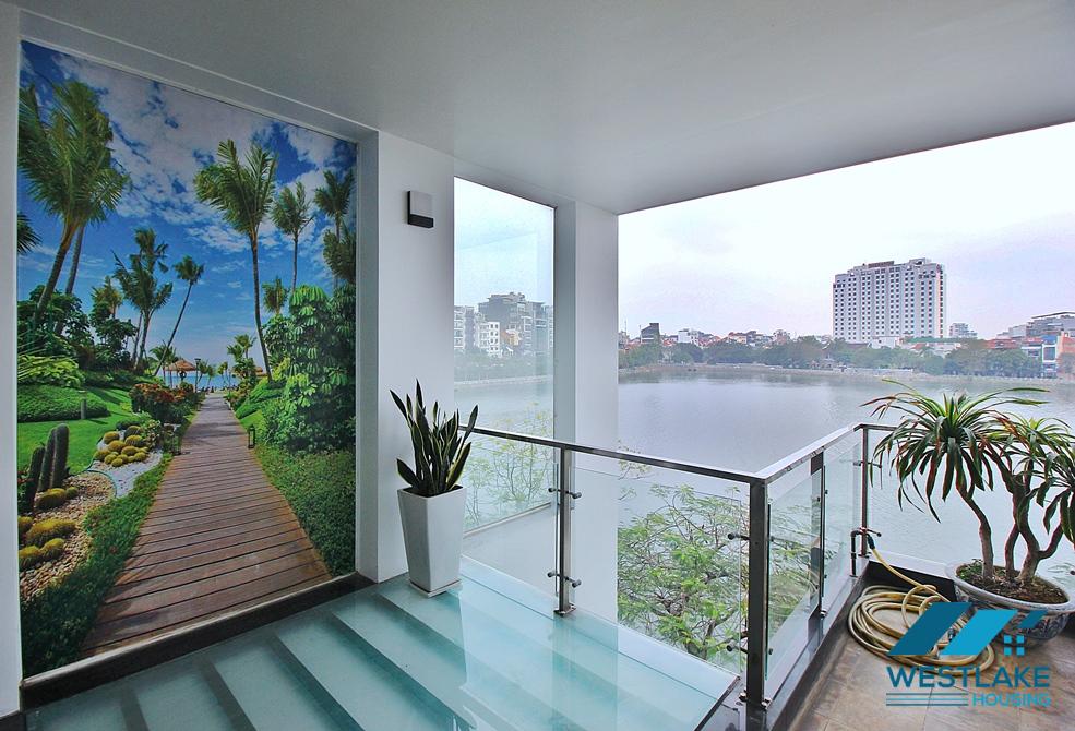 Lake view 03 bedrooms apartment for rent in Quang An st, Tay Ho ward, Tay Ho