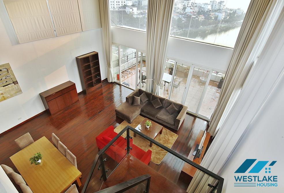 Beautiful West lake view, duplex 03 bedrooms apartment for rent in Xuan Dieu, Tay Ho, Ha Noi