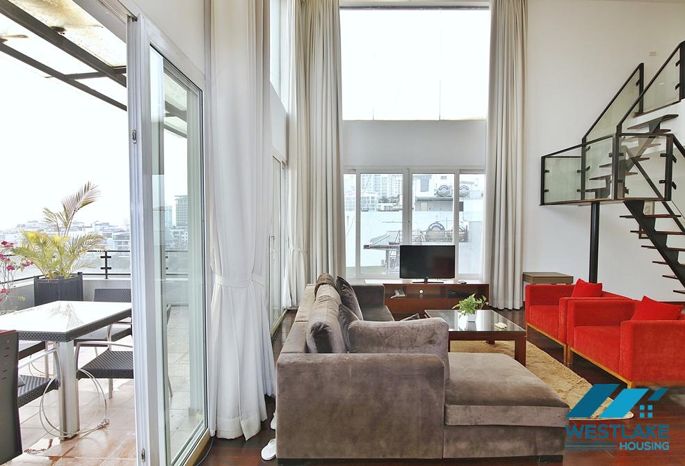 Beautiful West lake view, duplex 03 bedrooms apartment for rent in Xuan Dieu, Tay Ho, Ha Noi