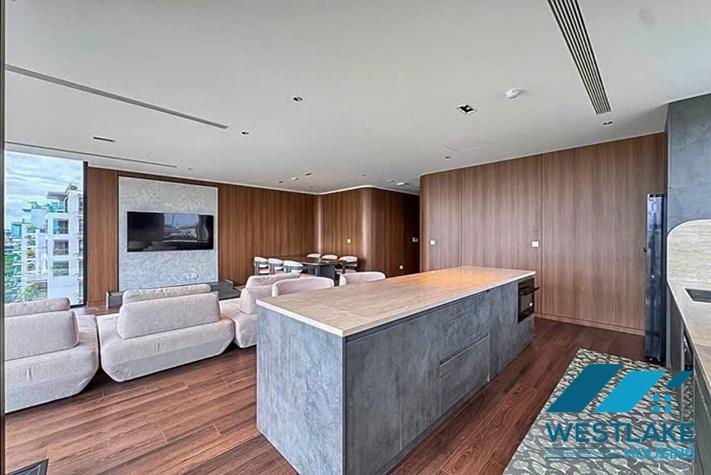 Beautiful and modern 3-bedroom apartment with a spacious balcony overlooking the lake for rent in Tay Ho, Hanoi.