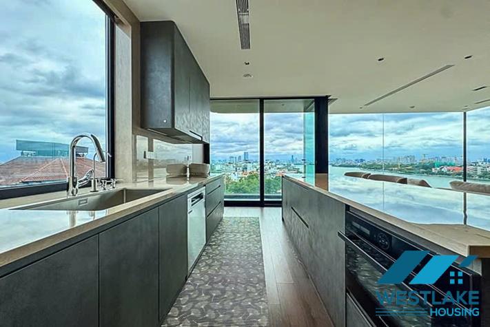 Beautiful and modern 3-bedroom apartment with a spacious balcony overlooking the lake for rent in Tay Ho, Hanoi.