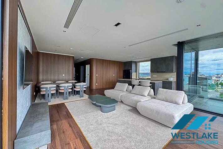 Beautiful and modern 3-bedroom apartment with a spacious balcony overlooking the lake for rent in Tay Ho, Hanoi.