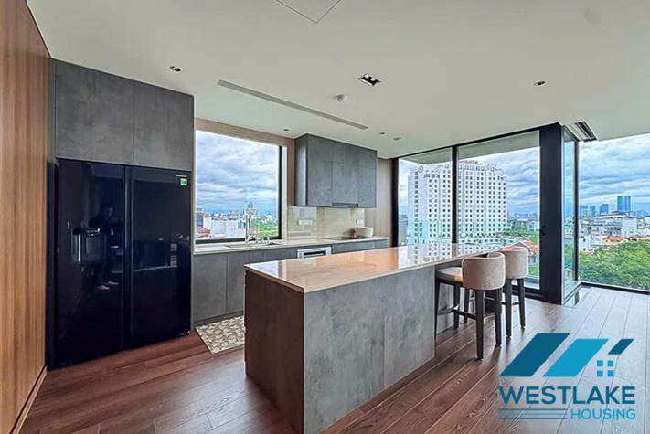 Beautiful and modern 3-bedroom apartment with a spacious balcony overlooking the lake for rent in Tay Ho, Hanoi.