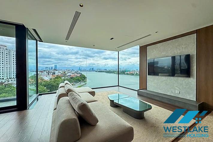 Beautiful and modern 3-bedroom apartment with a spacious balcony overlooking the lake for rent in Tay Ho, Hanoi.