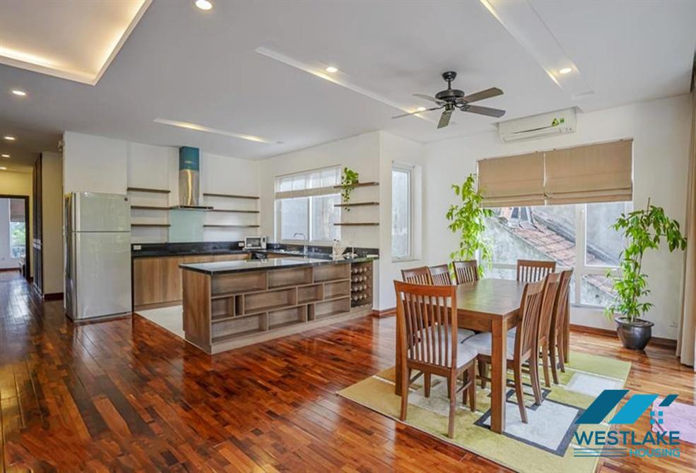 A green and airy four bedrooms apartment for rent in Au Co street, Tay Ho, Ha Noi