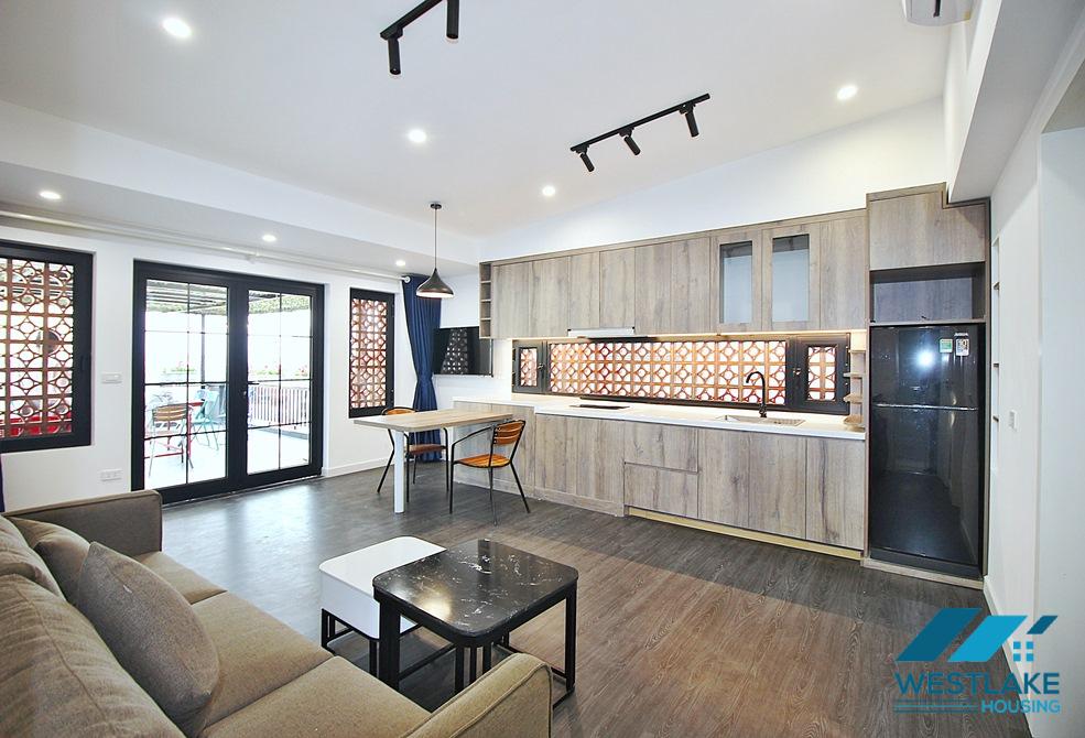 Big terrace one bedroom apartment for rent in To Ngoc Van area, Tay Ho, Hanoi