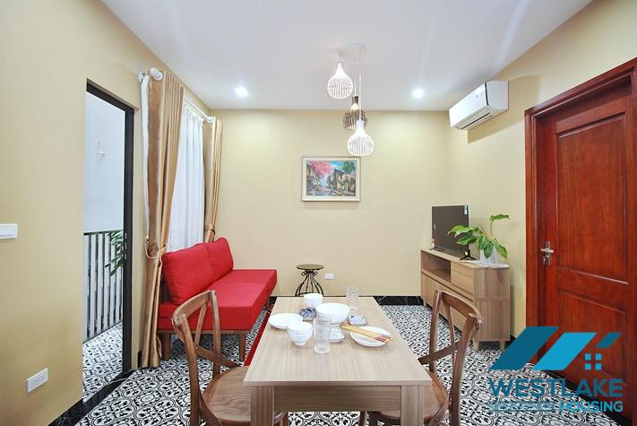 Modern 1-bedroom apartment with a spacious balcony for rent in Yen Phu, Tay Ho, Hanoi.