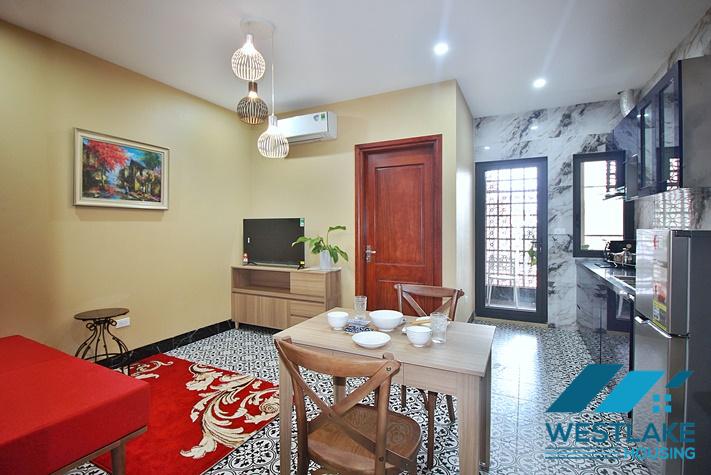 Modern 1-bedroom apartment with a spacious balcony for rent in Yen Phu, Tay Ho, Hanoi.