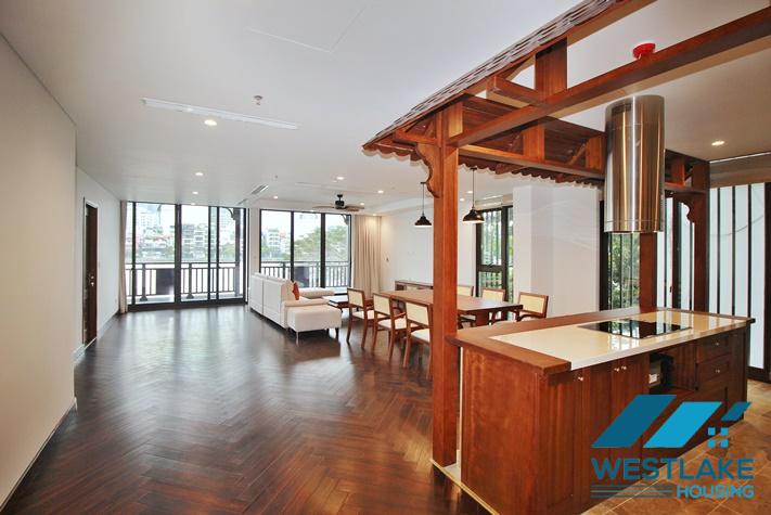 Brand new, modern 4-bedroom apartment for rent with a large balcony overlooking the lake in Tu Hoa, Tay Ho, Hanoi.