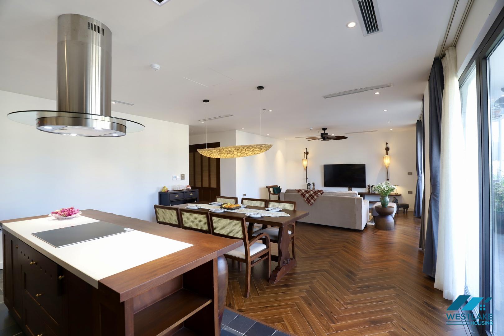 Good quality and lake view, three bedrooms apartment for rent in Truc Bach area, Ha Noi