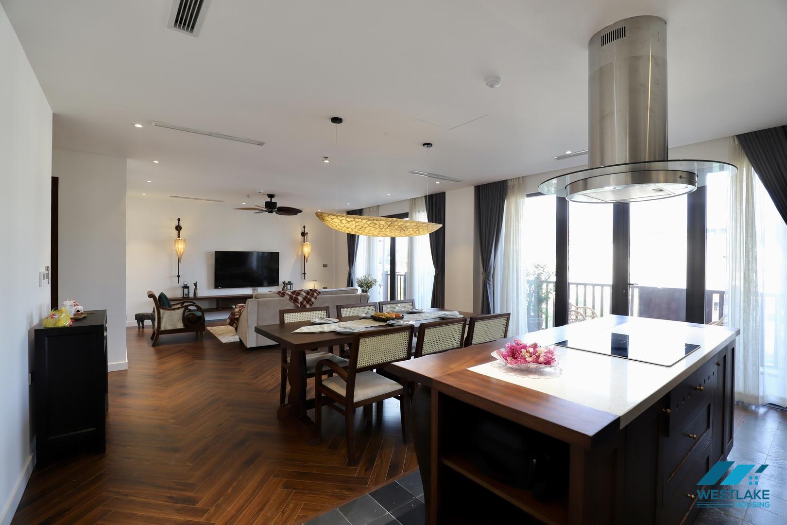 Good quality and lake view, three bedrooms apartment for rent in Truc Bach area, Ha Noi