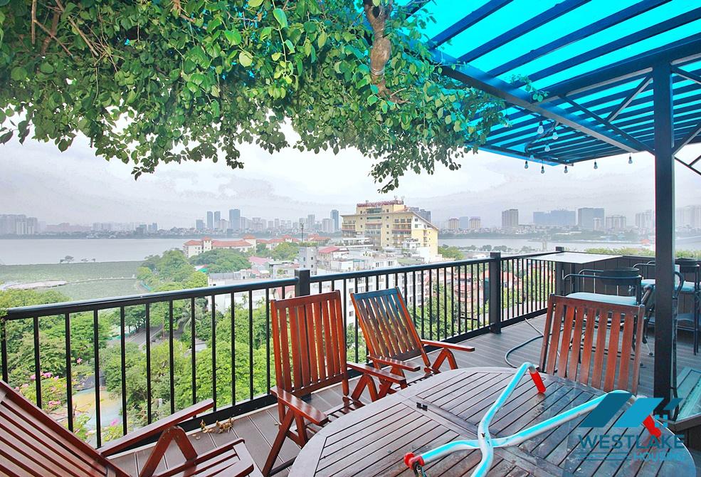 Lake view 4 bedrooms duplex apartment for rent in To Ngoc Van st, Tay Ho, Ha Noi
